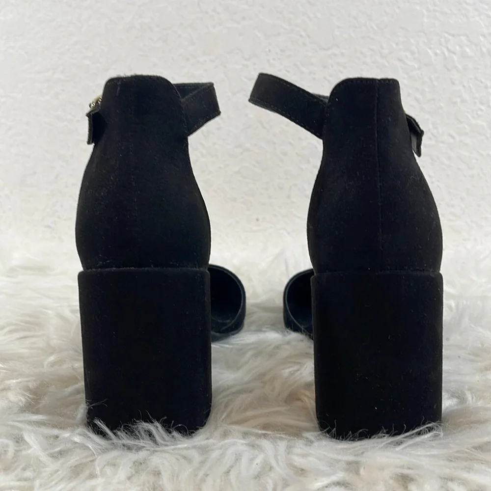 LULUS Ellarose Black Suede Ankle Strap Chunky Heels Size 5 NEW - Picture 6 of 15